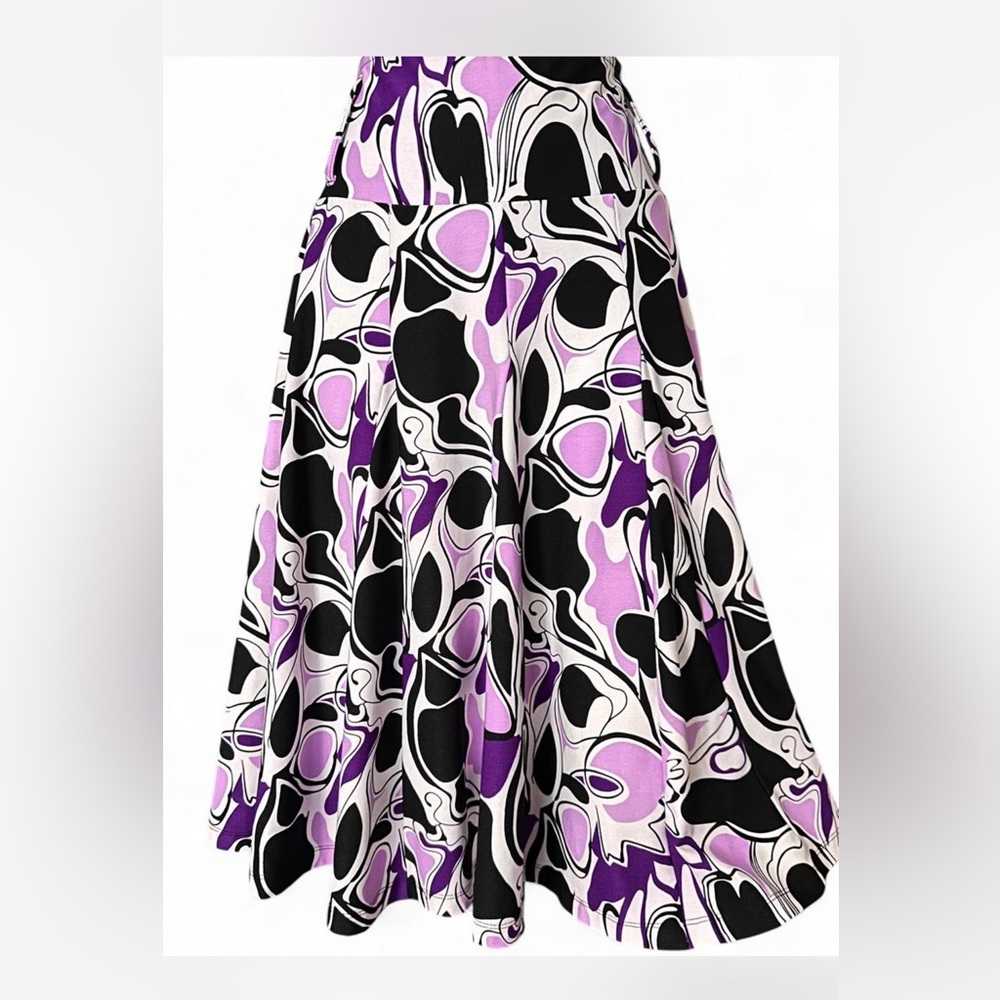 Lapis Purple and Black Abstract Print Skirt